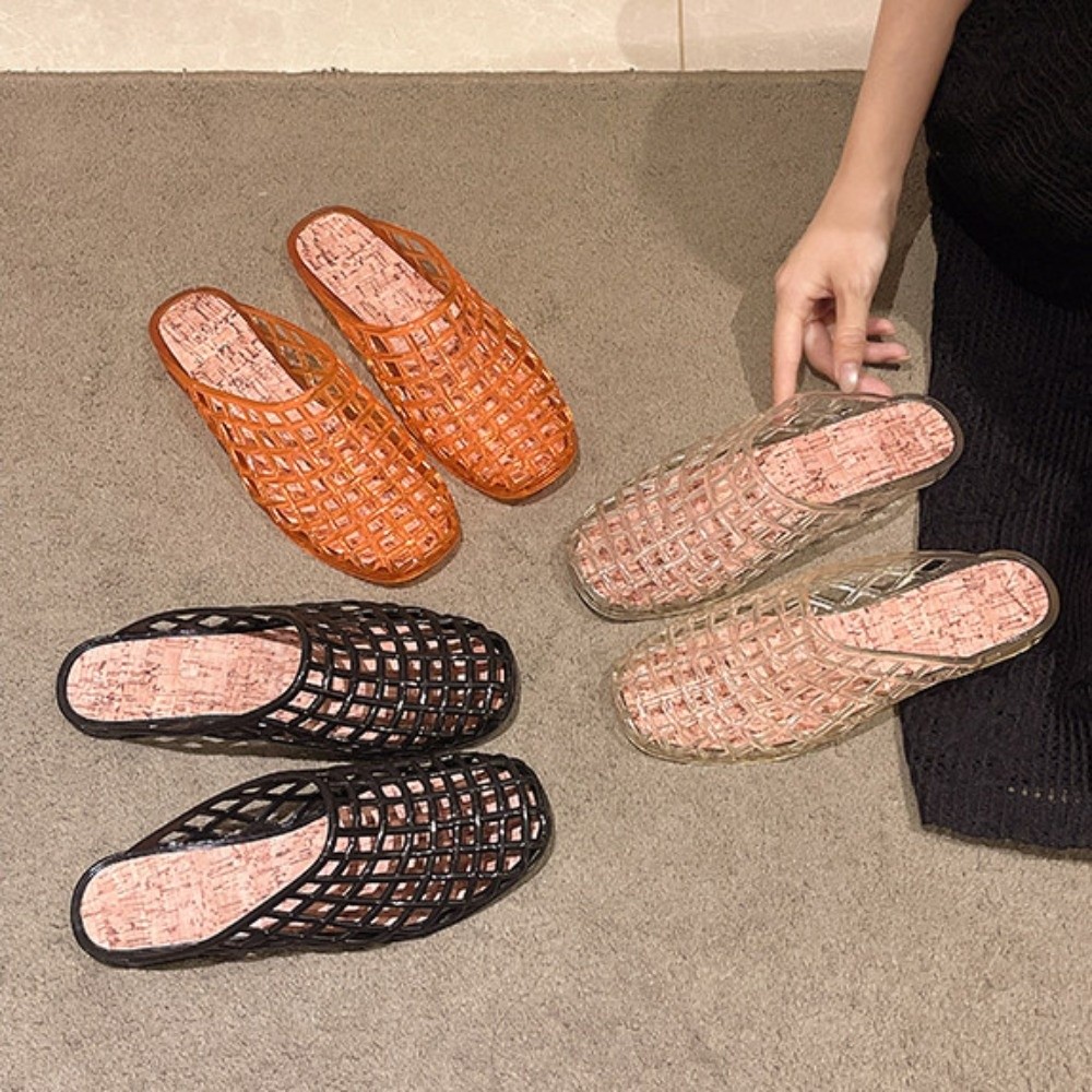 Round Toe PVC Crystal Slippers - огляд і ціна Fishing Net